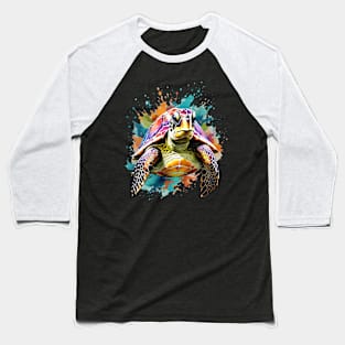 Sea Turtle Surrounded by Splashes of Watercolor Baseball T-Shirt